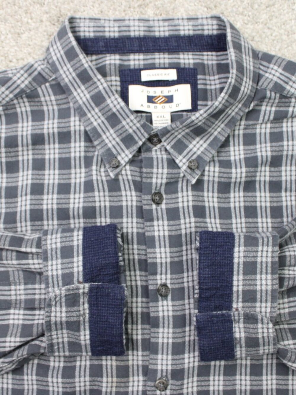 Joseph Abboud Shirt Mens 2XL XXL Gray Check Classic Fit Cotton/Cashmere L/S